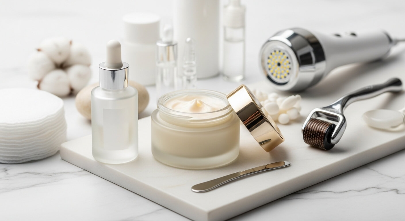 Stijlvol interieur van een cosmetische kliniek met behandelstoel en moderne apparatuur