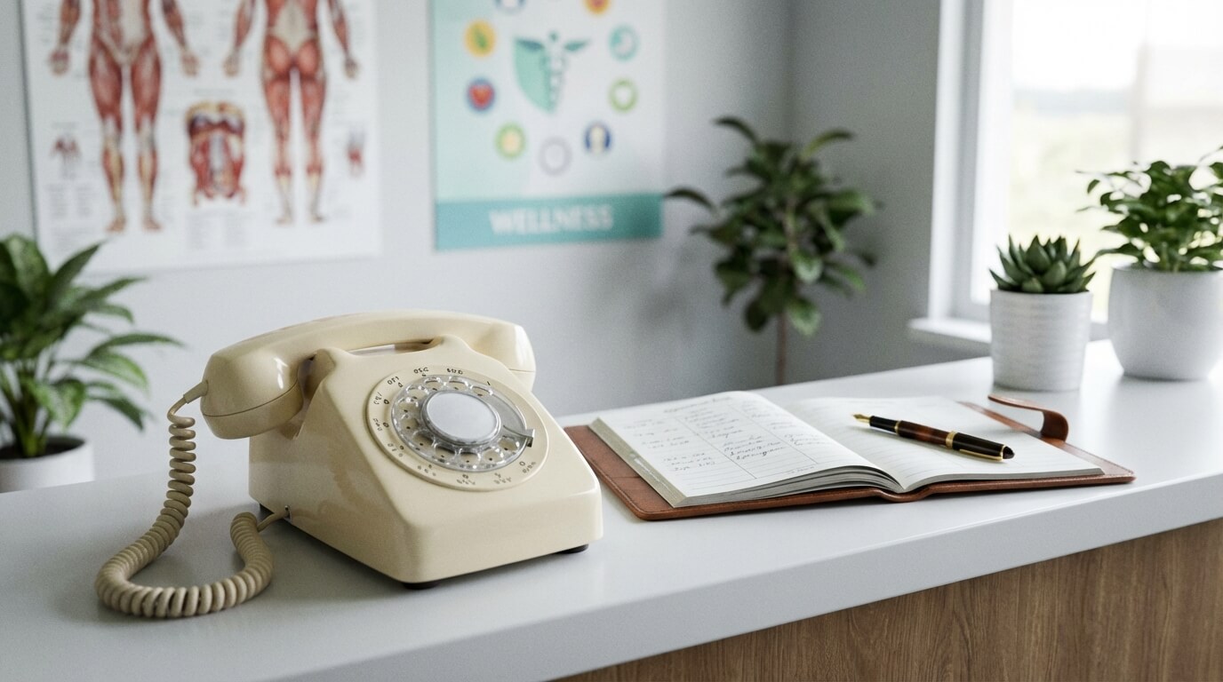 Kliniek receptie met telefoon