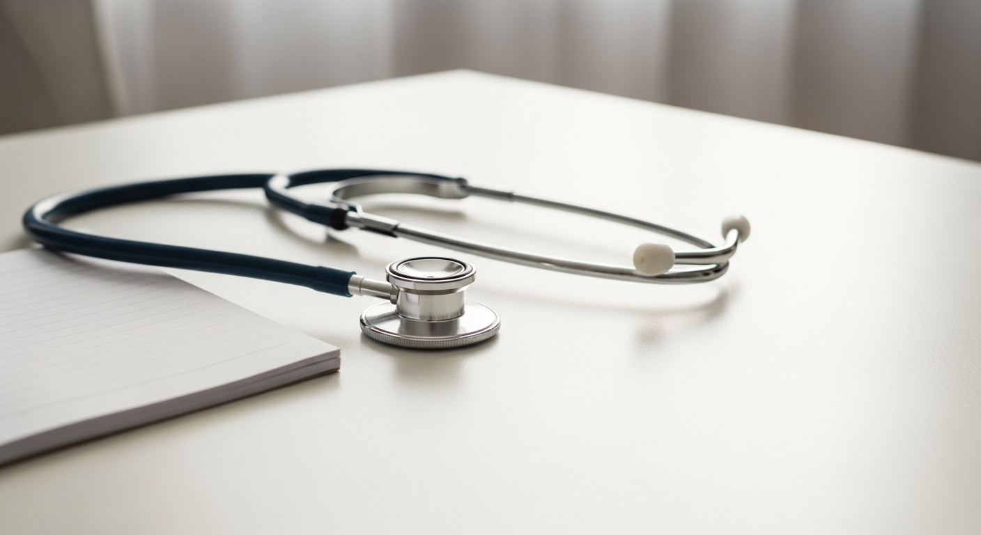 Stethoscoop en notitieblok op een bureablad