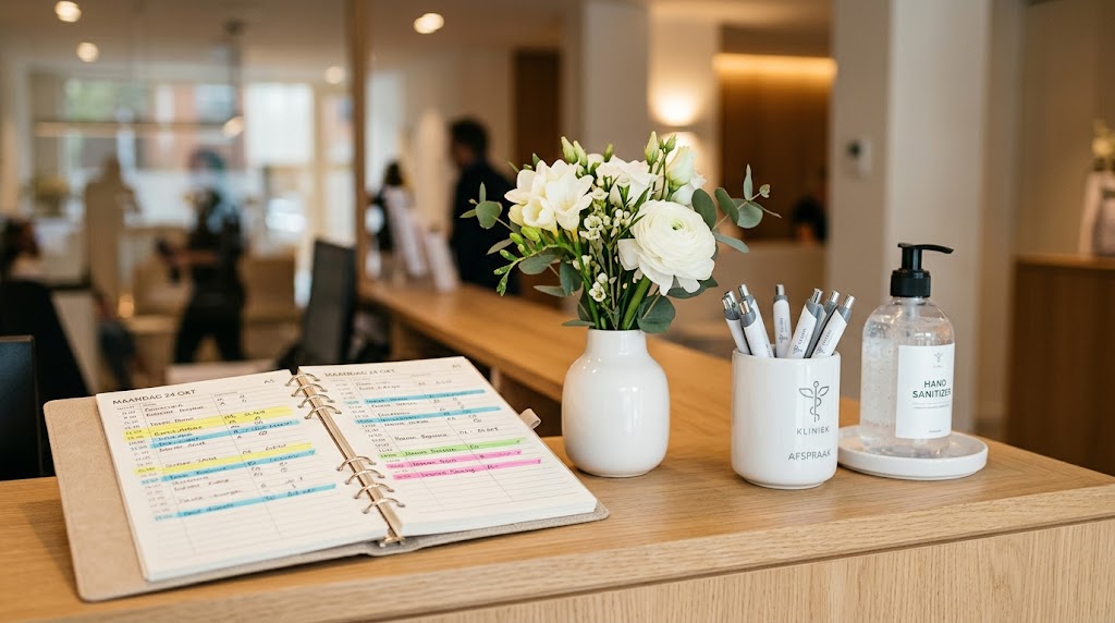 Behandelkamer met afsprakenagenda op de balie