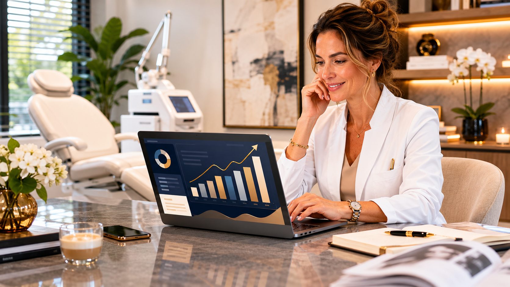 Klinieken eigenaar bekijkt review analytics dashboard
