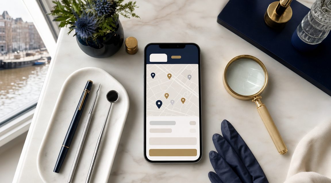 Google Maps listing voor kliniek-bedrijf op smartphone