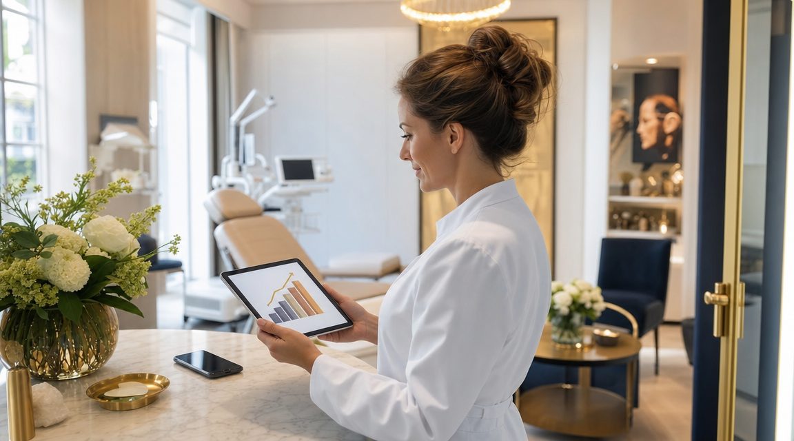 Kliniek bekijkt SEO ranking-chart op tablet