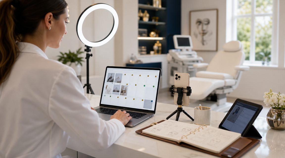 Content planner met ring-light setup